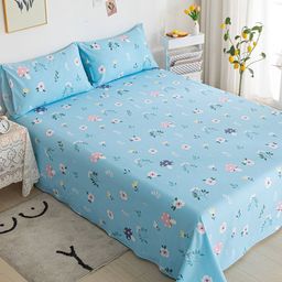JC HOME Blue & White 200 TC Queen Floral Cotton Bedsheet with 2 Pillow Covers-image-101