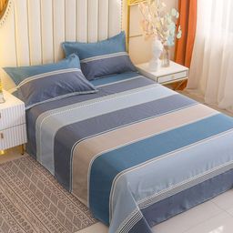 JC HOME Blue & Grey Striped 210 TC Pure Cotton Single Bedsheet-image-22
