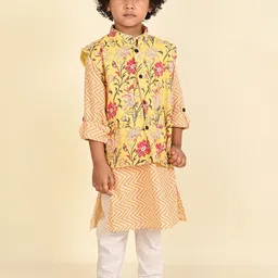 LIL PITAARA Boys Floral Printed Regular Pure Cotton Kurta With Pyjamas & Nehru Jacket-16