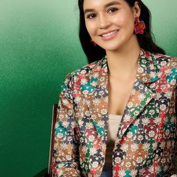 Sangria Green Printed Notched Lapel Front Open Blazer image 5