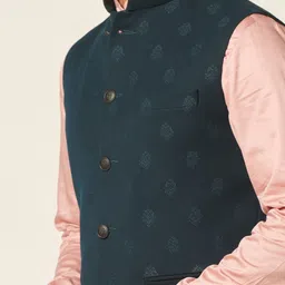 MR BUTTON Printed Velvet Nehru Jacket image 3