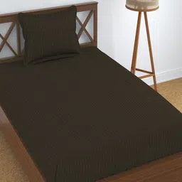 Homefab India Brown Striped Cotton 180 TC 2 Single Bedsheet With 2 Pillow Covers-image-93