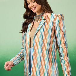 Sangria Printed Notched Lapel Collar Satin Open Front Ethnic Jacket image 4