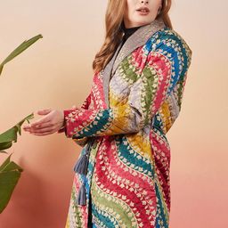 Sangria Floral Printed Quilted Overcoat-image-90