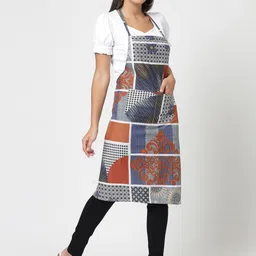Arrabi Grey & Orange Geometric Printed Apron image 5