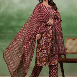 Sangria Printed Pure Cotton Kurta With Trouser & Dupatta-picture-17