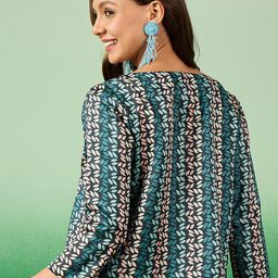 Sangria Printed Collarless Open Front Ethnic Jacket image 2