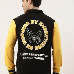 Maniac Men Black Colourblocked Bomber with Embroidered Jacket-35