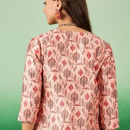 Sangria Ethnic Motifs Printed Collarless Satin Open-Front Ethnic Jacket image 5