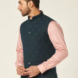 MR BUTTON Printed Velvet Nehru Jacket image 4