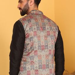 Armaan Ethnic Motif Printed Satin Nehru Jacket image 5