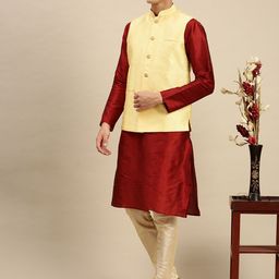 Sanwara Men Yellow Woven Design Nehru Jackets-18