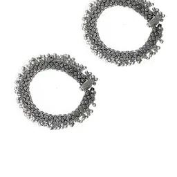TEEJH Set Of 2 Oxidised Silver-Plated Veena Rawa Ghungroo Anklets image 5