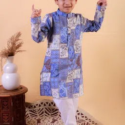 UNBIND Boys Printed Regular Pure Cotton Kurta with Pyjamas image 2