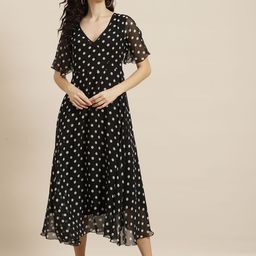 Qurvii Black Georgette A-Line Midi Dress-picture-45