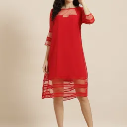 Qurvii Red Georgette A-Line Dress-41