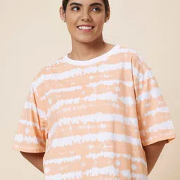 Globus Peach & White Tie & Dye Drop-Shoulder Pure Cotton Boxy T-shirt-picture-10