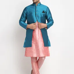 Benstoke Men Pink Dupion Silk Kurta with Churidar-image-54
