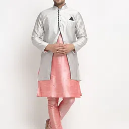 Benstoke Men Pink Layered Dupion Silk Kurta with Churidar-picture-35