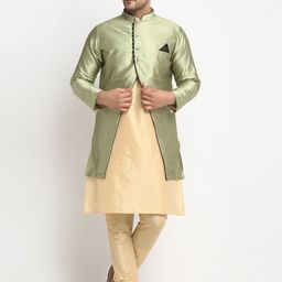 Benstoke Men Gold-Toned Dupion Silk Kurta with Churidar-image-81