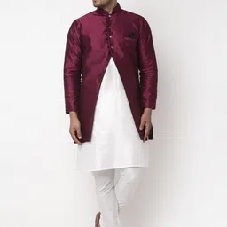 Benstoke Men White Dupion Silk Kurta with Pyjamas-picture-35