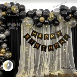 Printed Happy birthday decoration items combo with white net, led ight & Balloon-image-82