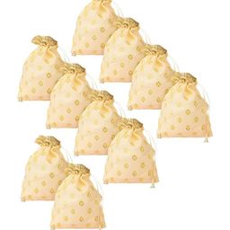 Kuber Industries Cream Colored & Beige 10Pcs Printed Georgette Drawstring Potlis image 2