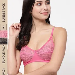 Docare Pack Of 2 Lace Floral Non Padded Cotton Bralette Bra-image-23