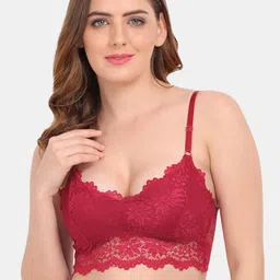 Amour Secret Maroon Floral Bralette Bra-image-5