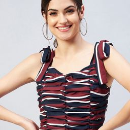 RARE Maroon Striped Sweetheart Neck Georgette Top-image-37