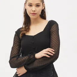Harpa Women Black Ruffles Sheer Georgette Top-image-39