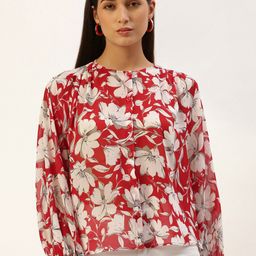 ROVING MODE Floral Printed Puff Sleeve Georgette Top-17