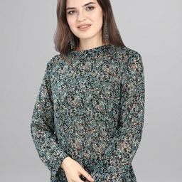 Fashfun Green Floral Print Georgette Top-image-47