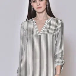 250 DESIGNS Striped Mandarin Collar Georgette Top-picture-49