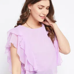 Bitterlime Women Mauve Ruffle Top With Flutter Sleeves image 4