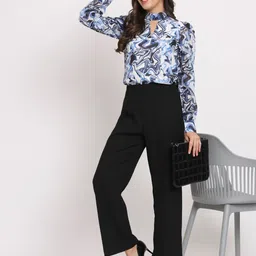 CHARMGAL Abstract Printed Keyhole Neck Long Sleeves Regular Top image 4