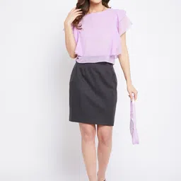 Bitterlime Women Mauve Ruffle Top With Flutter Sleeves image 2