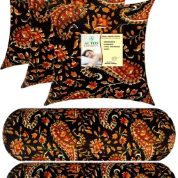 Combo Set Of 3 Cushion And 2 Microfibre Floral Bolster Pack of 5-10