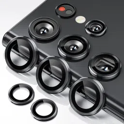 milestone mobile accessories Back Camera Lens Glass Protector for Camera Ring for Samsung Galaxy S23 Ultra in colors set of 5 Black-8