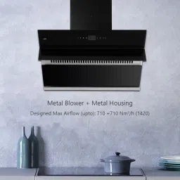 kaff ALBURY DHC 90CM Filter-less -Motion Sensor-Touch Control & Clock Display Auto Clean Wall Mounted BLACK 1420 CMH Chimney image 5