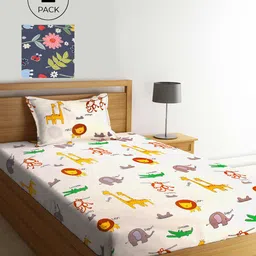 KLOTTHE White & Yellow Cartoon Characters 210 TC 2 Single Bedsheet with 2 Pillow Covers-image-71