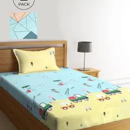 KLOTTHE Multicoloured 300 TC 2 Single Bedsheet with 2 Pillow Covers-image-70