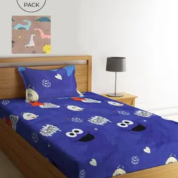 KLOTTHE Blue & Taupe Graphic 210 TC 2 Single Bedsheet with 2 Pillow Covers-image-11