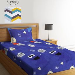 KLOTTHE Blue & White Cartoon Characters 300 TC 2 Single Bedsheet with 2 Pillow Covers-image-41