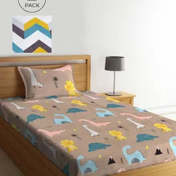 KLOTTHE Brown & Blue Cartoon Characters 210 TC 2 Single Bedsheet with 2 Pillow Covers-image-62