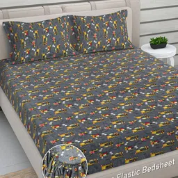 FABINALIV Grey Cartoon Characters Woollen 300 TC King Bedsheet Set 2.50 m x 2.25 m-17
