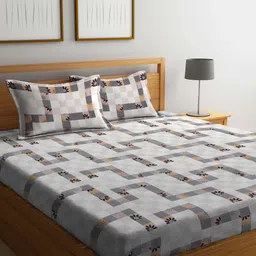 KLOTTHE Grey & Black Geometric Printed 300 TC Double King Bedsheet With 2 Pillow Covers-12