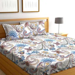 AEROHAVEN White & Blue Printed Cotton 240 TC Queen Bedsheet with 2 Pillow Covers-image-41