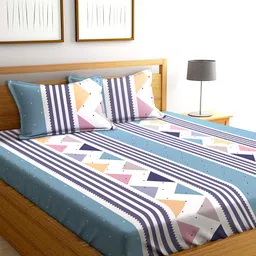 AEROHAVEN Blue & White Printed Cotton 240 TC Queen Bedsheet with 2 Pillow Covers-image-40