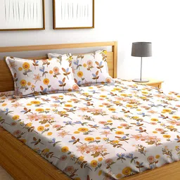 AEROHAVEN White & Yellow Floral Printed Cotton 240 TC Queen Bedsheet With 2 Pillow Covers-picture-18